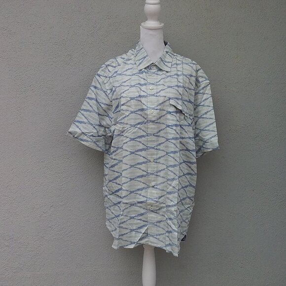 Tommy Bahama Mens Shirt Size XL Button Coastal Blue White Print Short Sleeve - Picture 1 of 6
